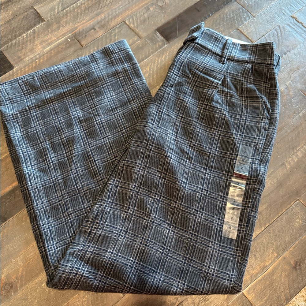 NWT American Eagle Outfitters Wide Leg Plaid Stretch Trousers Size 2